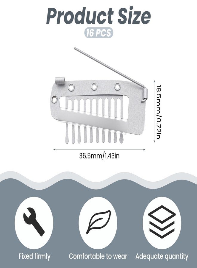 EupHHonycs 16 Pcs Chunni Clips with Safety Pins, 10-Teeth Hair Extension Snap Invisible Wig Combs No Sew, Strong Chunni Grip Dupatta Setting Clips Indian for Woman Veil Hair Extensions Hairpieces, Silver - Image 2